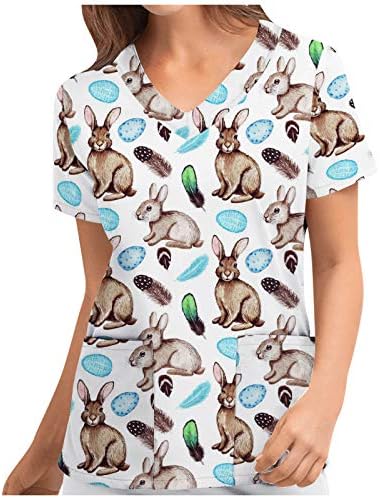 אופנה לאופנה קרצוף פסחא_ טופופס שרוול קצר V חולצת טריקו צוואר חולצות ארנב צבעוני חולצות מודפסות עם כיסים