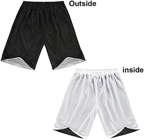 מכנסי כדורסל הפיכים לגברים קצרים רשת ארוכה 7& 34; גברים מכנסיים קצרים דו צדדיים ס-2