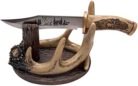 סכין צבי דקורטיביים עם ווווור עם עמדת קרניים, עיצוב כפרי, 10 אינץ ', 10 אינץ'