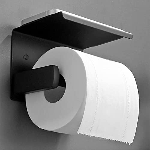 מחזיק נייר טואלט BYFU שחור מט, קיר מחזיק רקמות נירוסטה רכוב במדף טלפון לחדר רחצה לחדר אמבטיה