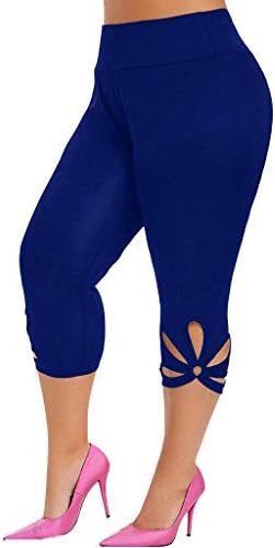 Meig Womens Yoga חותלות פלוס מכנסי קפריס בגודל סולידי מכנסי אימון אתלטי חלולים נמתחים חותלות לנשים