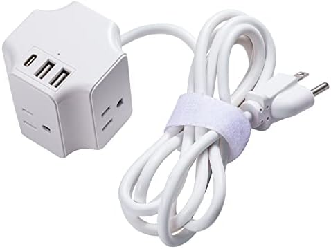רצועת חשמל עם יציאות USB C, רצועת חשמל של כבל הרחבה 6 רגל עם 3 שקעים מרווחים נרחבים, 2 יציאות USB