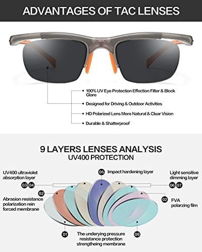 משקפי שמש מקוטבים קונואיים גברים הגנת UV גולף גולף משקפי שמש טניס - AL MG מסגרת מתכת