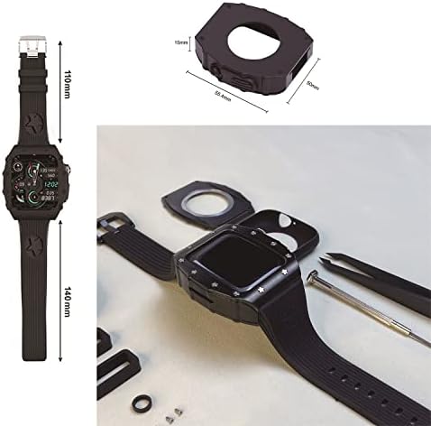 מארז שעון יוקרה של מטאל עם להקות, התואם לסדרת Apple Watch 45/44 ממ שעון, מארז בטיחות מתכת עם רצועת