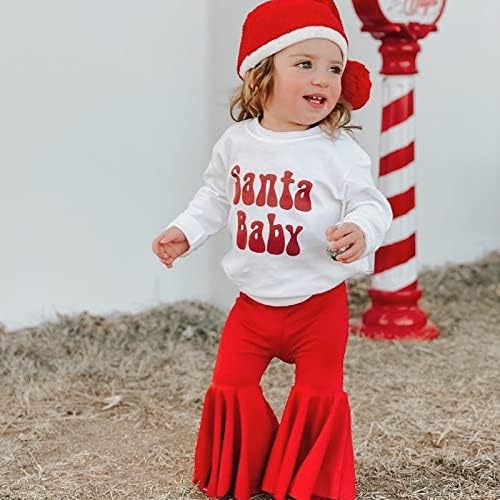 פעוט תינוקת תינוקת חג המולד תלבושת סנטה שרוול ארוך סווטשירט סווטשירט עליון תחתונים מכנסיים מכנסיים