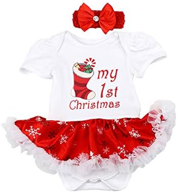 אודסדו תינוקות תלבושת חג המולד הראשונה שלי תינוקת יולדת 1St חג המולד נסיכה טוטו רומפר שמלה + סרט