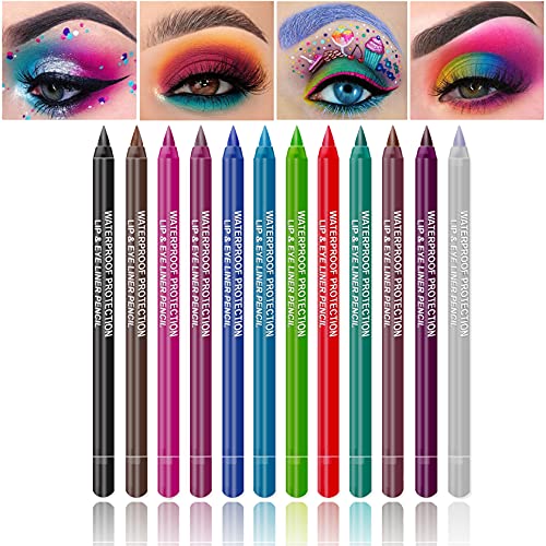 12 צבעים אייליינר עט סט, גליטר אייליינר עיפרון, עין ספינות לנשים עמיד למים צבעוני עפרונות לטווח ארוך מקצועי
