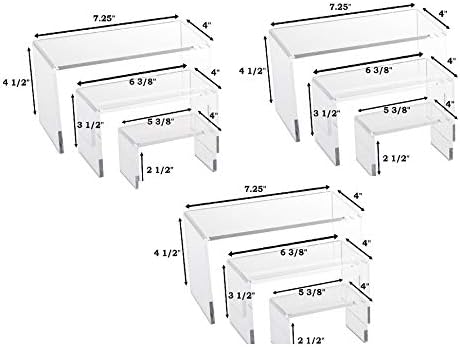 RJ תצוגות -3 סטים של -3 חלקים כל מגדלים אקריליים ברורים תצוגה מציגה תכשיטים, מתנות ואספנות בגדלים