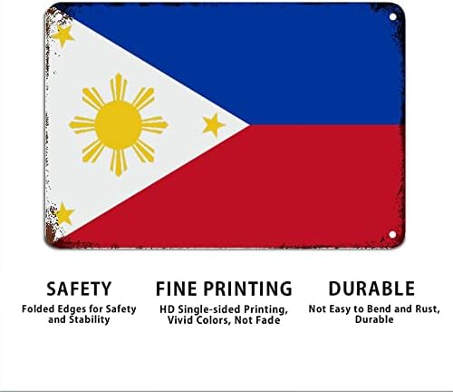 פיליפינים דגל שלט מתכת פיליפינים שלט מתכת אלומיניום עיצוב כפרי פטריוטי דגל לאומי דגל קיר אמנות וינטג