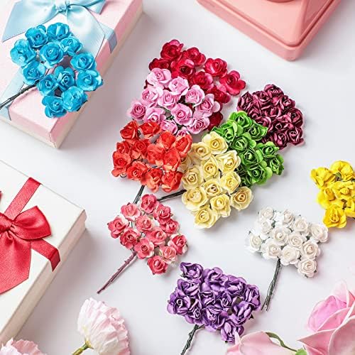 132 יח 'מיני מלאכותי רוז מזויף מזויף צבע מעורב נייר פרחים בעבודת יד פרחים קטנים למלאכה פרחים מיניאטוריים