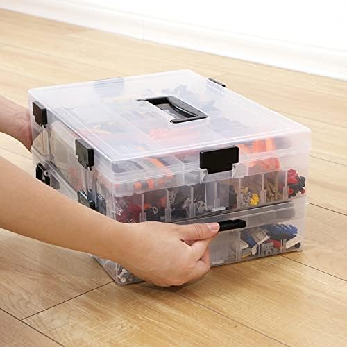 2 קופסת מיכל אחסון הניתנת לערימה עם מחלקים נשלפים מתכווננים, תיבת מיכל של תא פלסטיק לאומנויות ומלאכה, צעצוע,