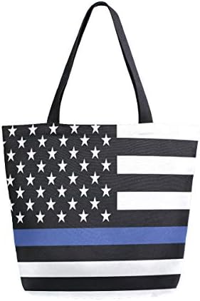 דגל המשטרה האמריקני Alaza דגל דק כחול דק בד תיק תיק עליון ידית עליונים טוטס גדולים לתיקי יד לשימוש חוזר שקיות