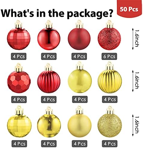 קקו חג המולד כדור קישוטי 50 יחידות עבור חג המולד עץ קישוט, 40 ממ / 1.57 אינץ מחוסמת כדורי קישוט עם תליית לולאה