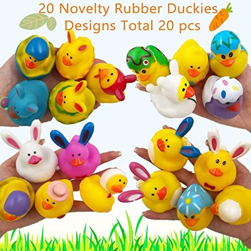 20 יחידות צעצועי ברווזי גומי של פסחא, צעצועי אמבטיה של ארנבון ארנביה לילדים אמבטיה מהנה, צעצועי אמבטיה
