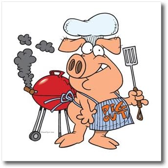 3drose HT_104097_3 חזיר מצחיק Out Out BBQ ברביקיו ברזל חזיר חזיר על העברת חום, 10 על 10 , לחומר לבן