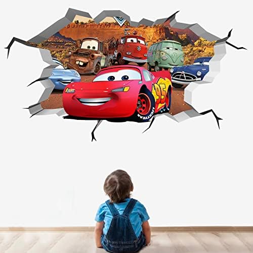 קריקטורה מכוניות סרט מדבקות, ילדים רכב קיר מדבקות הסרת לפרוץ את קיר ויניל ציורי קיר לילדים חדר