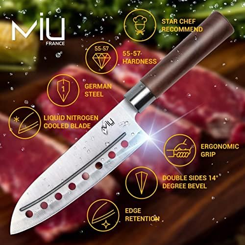 סכין Miu Santoku 7 אינץ ', רב תכליתי לשף עם ידית פלסטיק נוחה