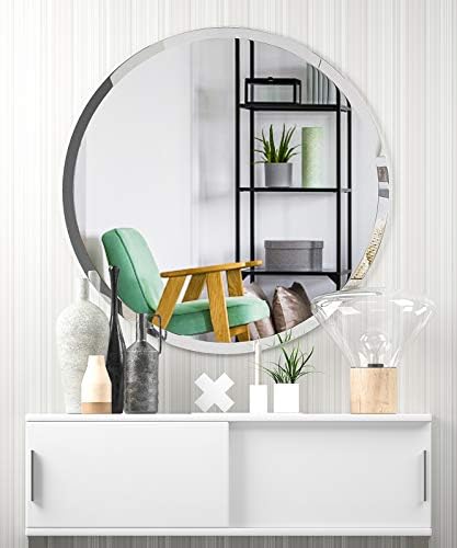 Ushower 36 מראה קיר ללא מסגרות עם קצה משופע - מראה מעגל לחדר אמבטיה והבלים, אלגנטי ופשוט