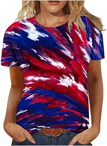 יום העצמאות של הנשים צמרות שרוול קצר צוואר צווארון 4 ביולי פטריוטי חולצות חולצות דגל אמריקאי סוודר מודפס