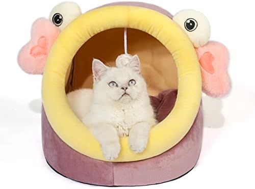 מיטת חתול חמודה, איגלו קטיפה קריסטל מקסים מקורה לחתול וכלב קטן, מיטת קן שינה מערה חמה לגור וחתלתול,