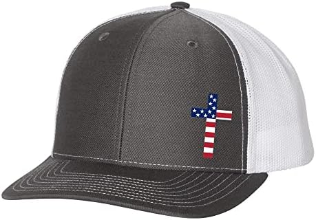 גברים של הנוצרי אמריקאי דגל מלא צלב ישו פטריוטית רקום רשת חזרה נהג משאית כובע