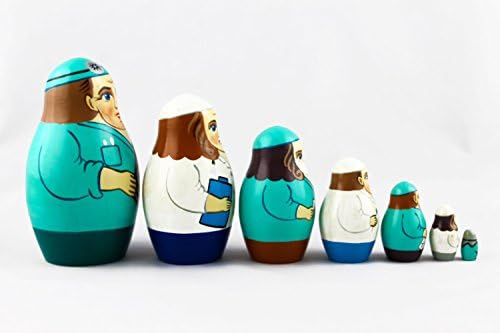 Matryoshka רוסית קינון עץ רופא רופא רופא בית חולים אחות 7 מחשבים ערימה ציור יד יפהפה מטריוסקקה מטריוסקה מטרישקה