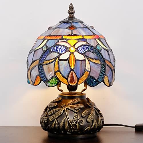 קטן טיפאני מנורת קיר 8 שעות 11 אינץ מעונן סגנון מוכתם זכוכית שולחן מנורת ברונזה פטריות סוג שרף בסיס מיני