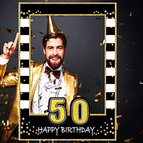 יום הולדת 50 נוצץ מסגרת תאי צילום של יום הולדת 50 אבזרי תמונות יום הולדת זהב - גרסה משודרגת עם קרטון