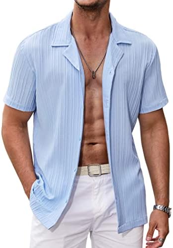 חולצות פשתן לגברים קואופנדי חולצות שרוול קצר כפתור מזדמן חולצה לגברים חולצת חוף קיץ אופנה