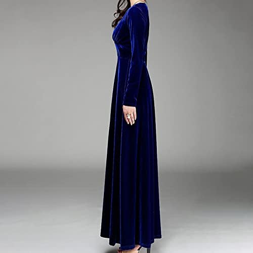 שמלות קז ' ואל לנשים 2023 שרוול ארוך צווארון רופף מצויד שמלת מקסי זורמת רגילה