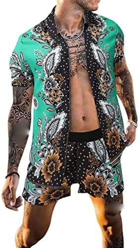 גדול וגבוה חליפות גברים גברים סידור יומי צווארון חולצות צפצף סט קצר שרוול מזדמן הוואי הדפסת אופנה קיץ