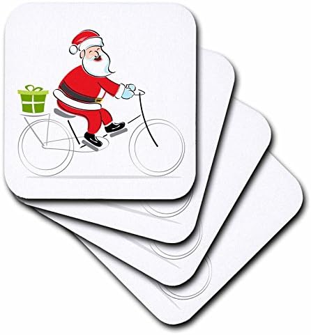 3drose CST_158571_1 סעיף סנטה חמוד רוכב על איור אופניים תחתונים רכים, סט של 4