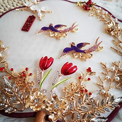 זג'היקסיה זרי מאוורר כלות אלגנטיות בעבודת יד אוחזות פרחים ציפורים מאוורר מתכת מאוורר אביזרי תכשיטים לחתונה