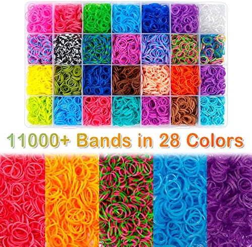 ערכת מילוי גומייה: מעל 11000 גומיות, 28 צבעים עם מיכל, 600 קליפסים, 200 חרוזים, 52 חרוזי איי-בי-סי, ערכת