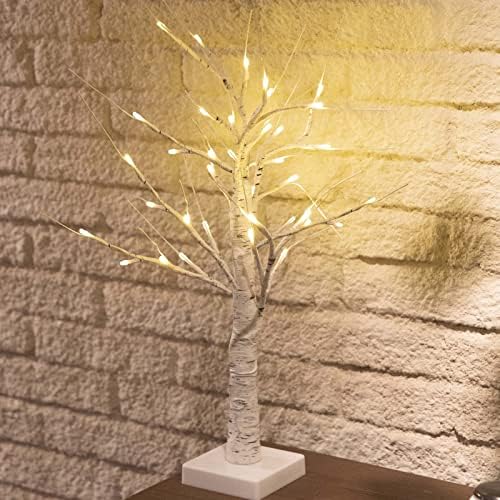 Cosywarm 2ft 24 LED עץ ליבנה אור, USB ועץ השולחן המופעל על סוללה אור, עץ ליבנה לבן חם עם אור לקישוטים למסיבות
