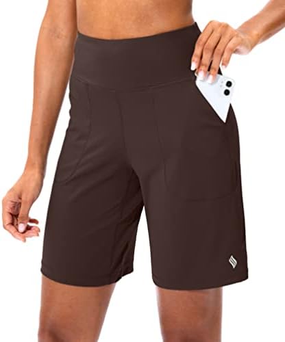 מכנסיים קצרים של Santiny Bermuda לנשים עם כיס רוכסן נשים מותניים גבוהות מכנסיים קצרים ארוכים עבור אימון