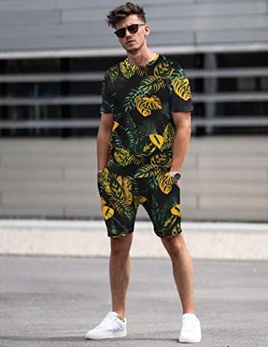 חולצת טריקו בהוואי של קואופנדי הגברים בהוואי סטאפיט תלבושות חוף קיץ פרחוניות 2 מכנסיים קצרים