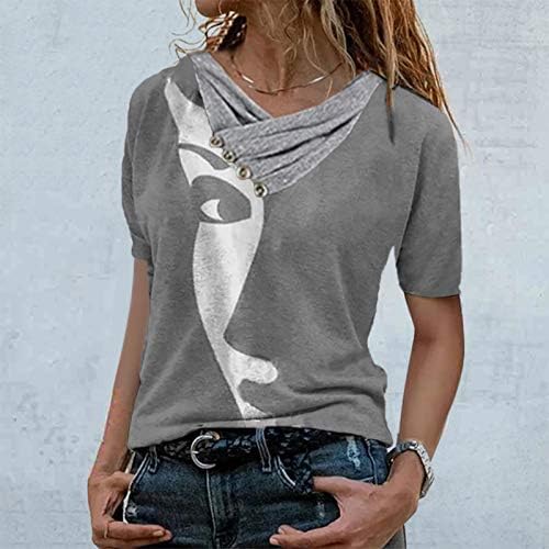 כיכר צוואר חולצות חולצות לנשים קיץ כושר רופף קל משקל בסיסי קצר שרוול טרנדי מקרית פסים