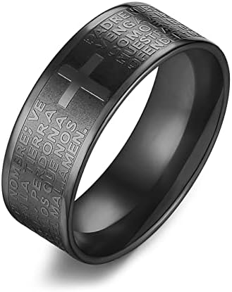 8 ממ גברים של נירוסטה התנך הכתוב הנוצרי תפילת האדון צלב טבעת חתונה טבעת לייזר חקוק 4 צבעים זמין…
