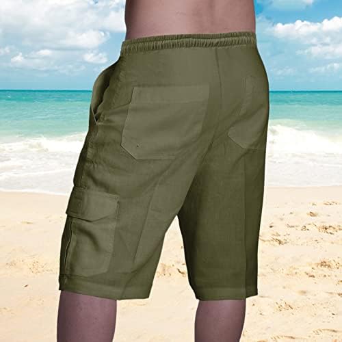 מכנסי פשתן כותנה של מכנסי מטען קצרים מותניים אלסטיים רגועים בכושר קיץ עבודות חוף מכנסיים קצרים קזים משקל קל משקל