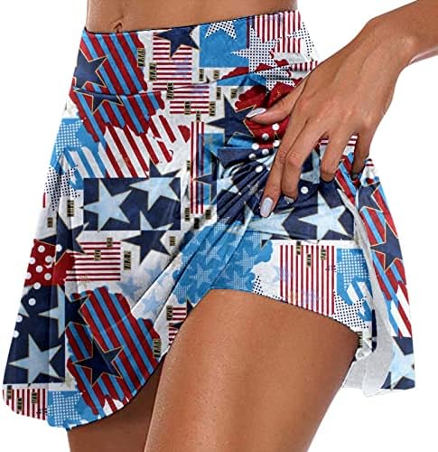 4 ביולי דגל אמריקה חצאיות אתלטיות עם מכנסיים קצרים לנשים מותניים גבוהים זורמים קפלים גולף סקורטס 2 ב 1