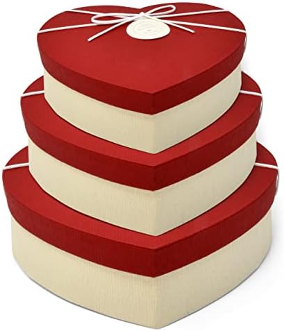 יום האהבה קופסאות מתנה בצורת לב 3 חבילות אדומות ומכוסה לבנות לבבות לבבות לבבות עם מכסים וקשת סרט ולנטיין קינון