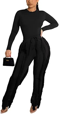 Annystore שני תלבושות של שני חלקים לנשים ללא שרוול שרוול ארוך צמרות שוליים מכנסיים ארוכים מכנסיים סרבלים למסיבות