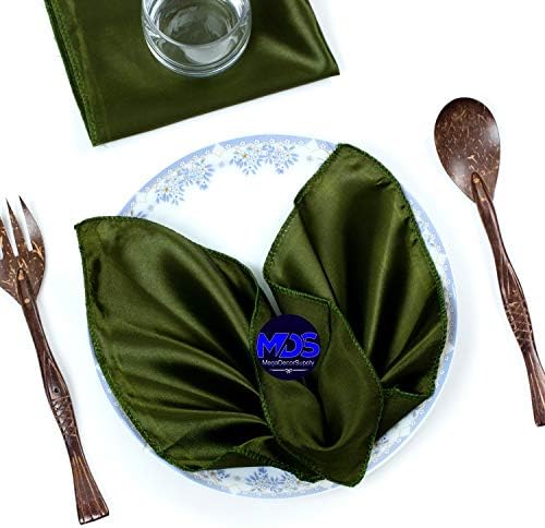 סט MDS של 100 יח 'סאטן כלה 12 על 12 אינץ', מפית ארוחת ערב מרובעת לקישוט אירועים לחתונה - ירוק זית