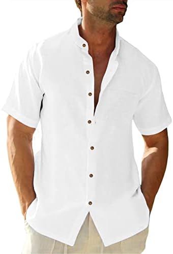 כפתור חולצת פשתן של אנגון גברים מטה חולצות שרוול קצר אימון צווארון מקושט