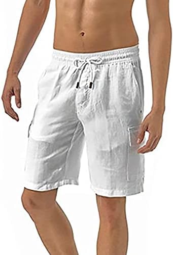 מכנסיים קצרים גברים בקיץ צבע אחיד לגברים פשתן כותנה רופפת מכנסיים קצרים בכיסים מזדמנים