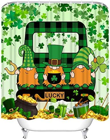 CYREKUD 72 X 72 St. Patrick's Day וילון מקלחת אירי ירוק שמרוק גנום משאית אמבטיה סט אביב חג אמבטיה