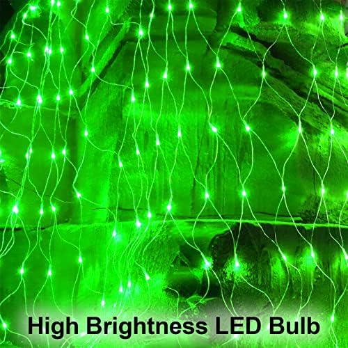 אורות רשת חג מולד ירוקים קישוטי חוץ, 9.9ft x 6.6ft 264 LED אורות רשת נצנוץ מקורה, IP44 אטום מים 8