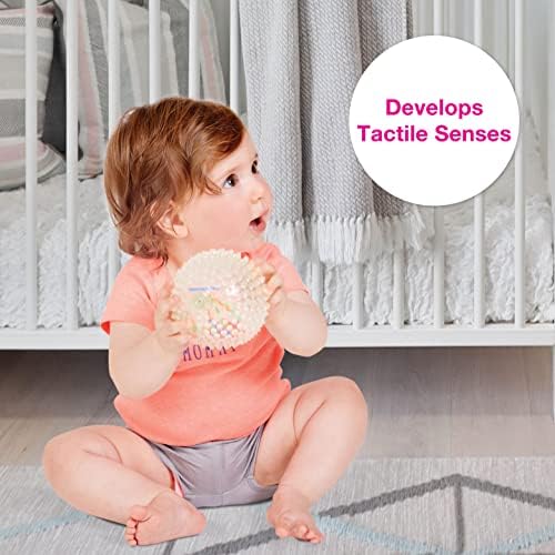 Edushape ColorBits כדורים חושיים לתינוק - סט של 2 כדורי תינוקות שקופים עם חתיכות בהירות צבע נופל בפנים