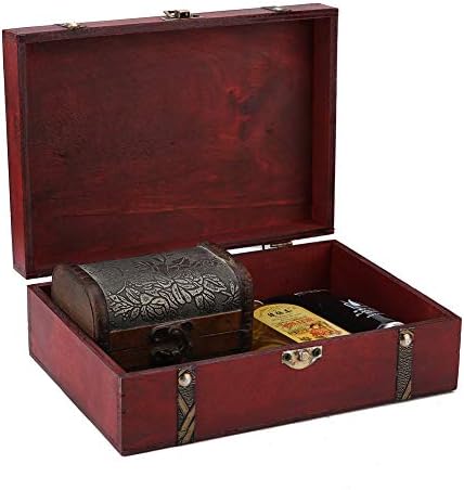 קופסת עץ רטרו, תיבת אחסון קוסמטיקה עתיקה מיושנת תכשיטים עם מכסה, מתנות וקישוט ביתי